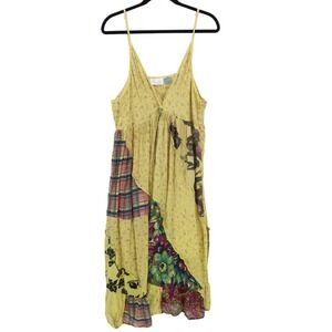 Channa Slip Dress Womens S Yellow Boho Whimsical Eclectic Folk Hippie Festival